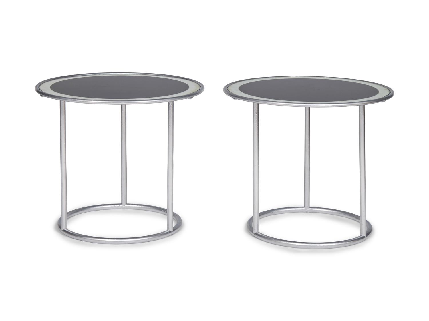A Pair of Art Deco Style Silver-Painted and Mirrored Side Tables