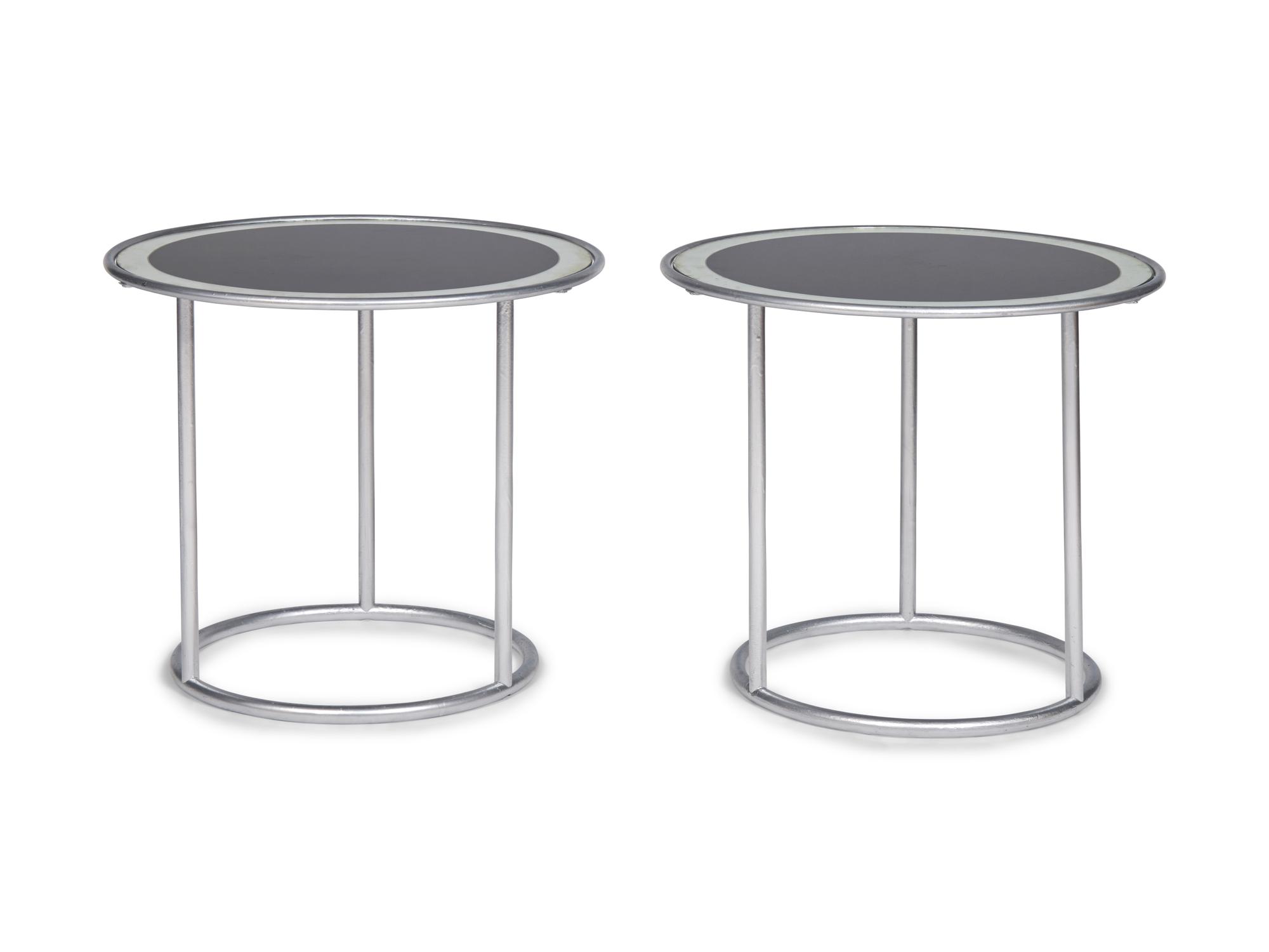 A Pair of Art Deco Style Silver-Painted and Mirrored Side Tables