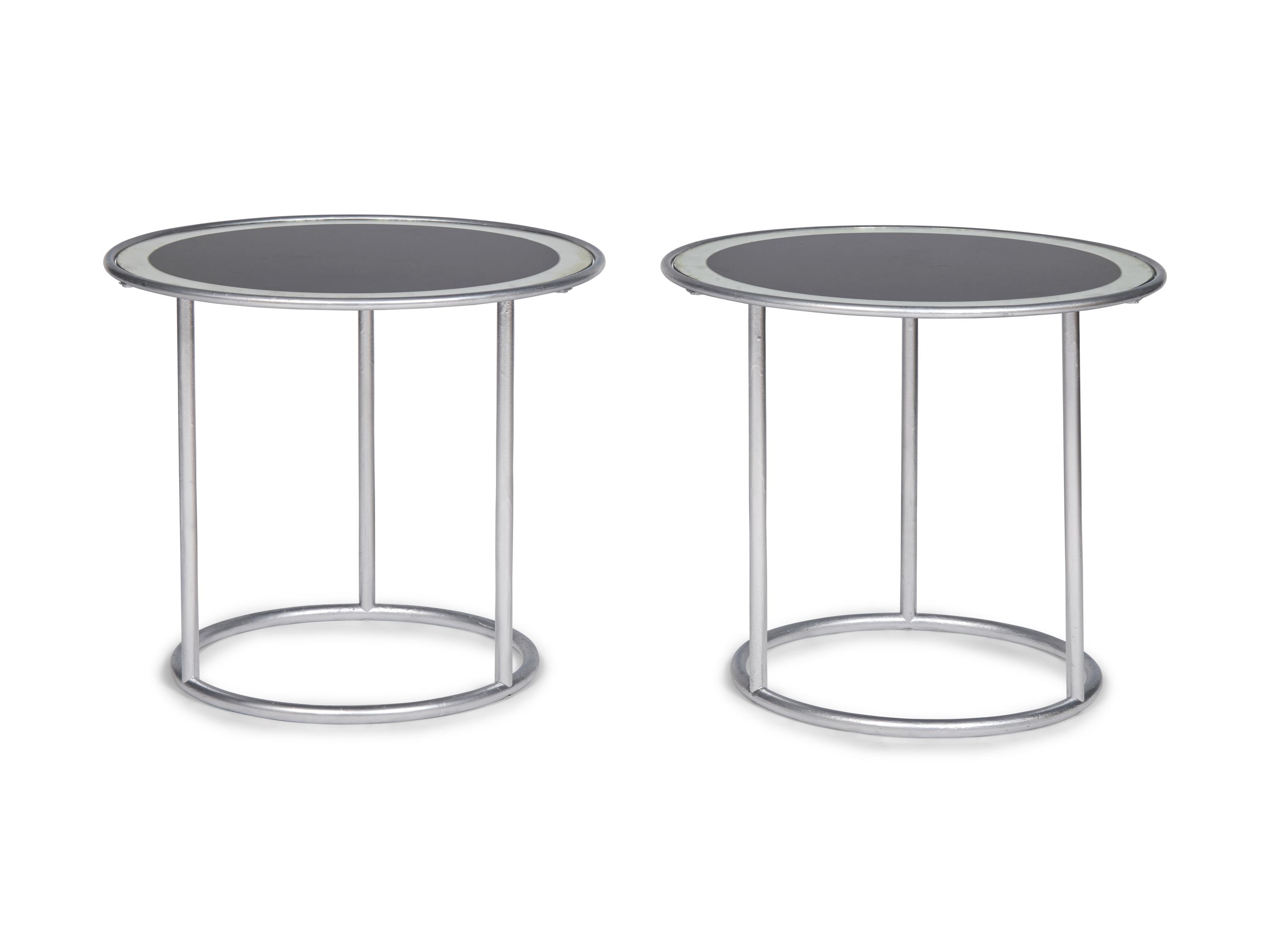 A Pair of Art Deco Style Silver-Painted and Mirrored Side Tables