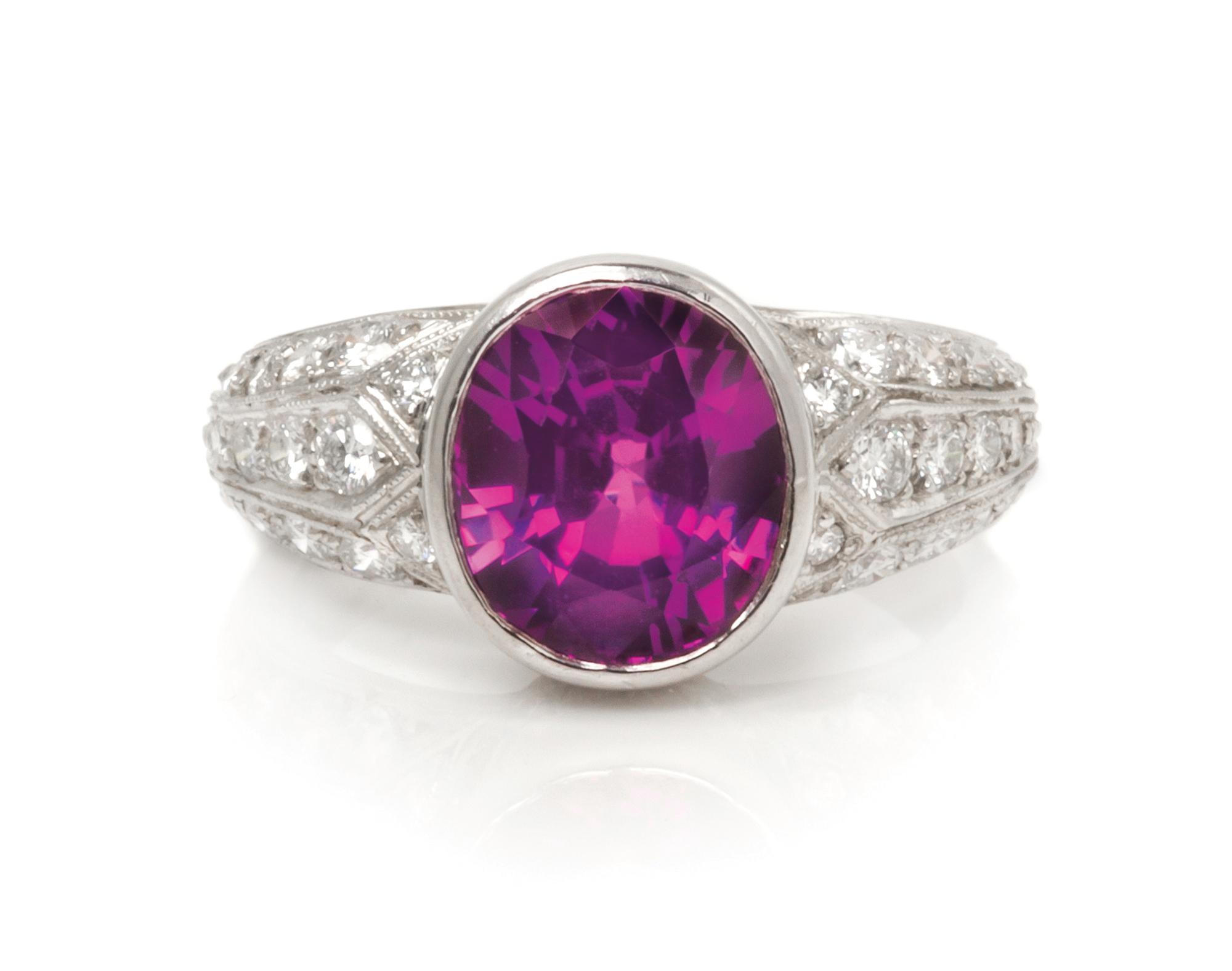 A Platinum, Pink Sapphire and Diamond Ring, 6.70 dwts.
