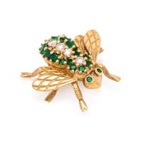 YELLOW GOLD, EMERALD AND DIAMOND BEE BROOCH