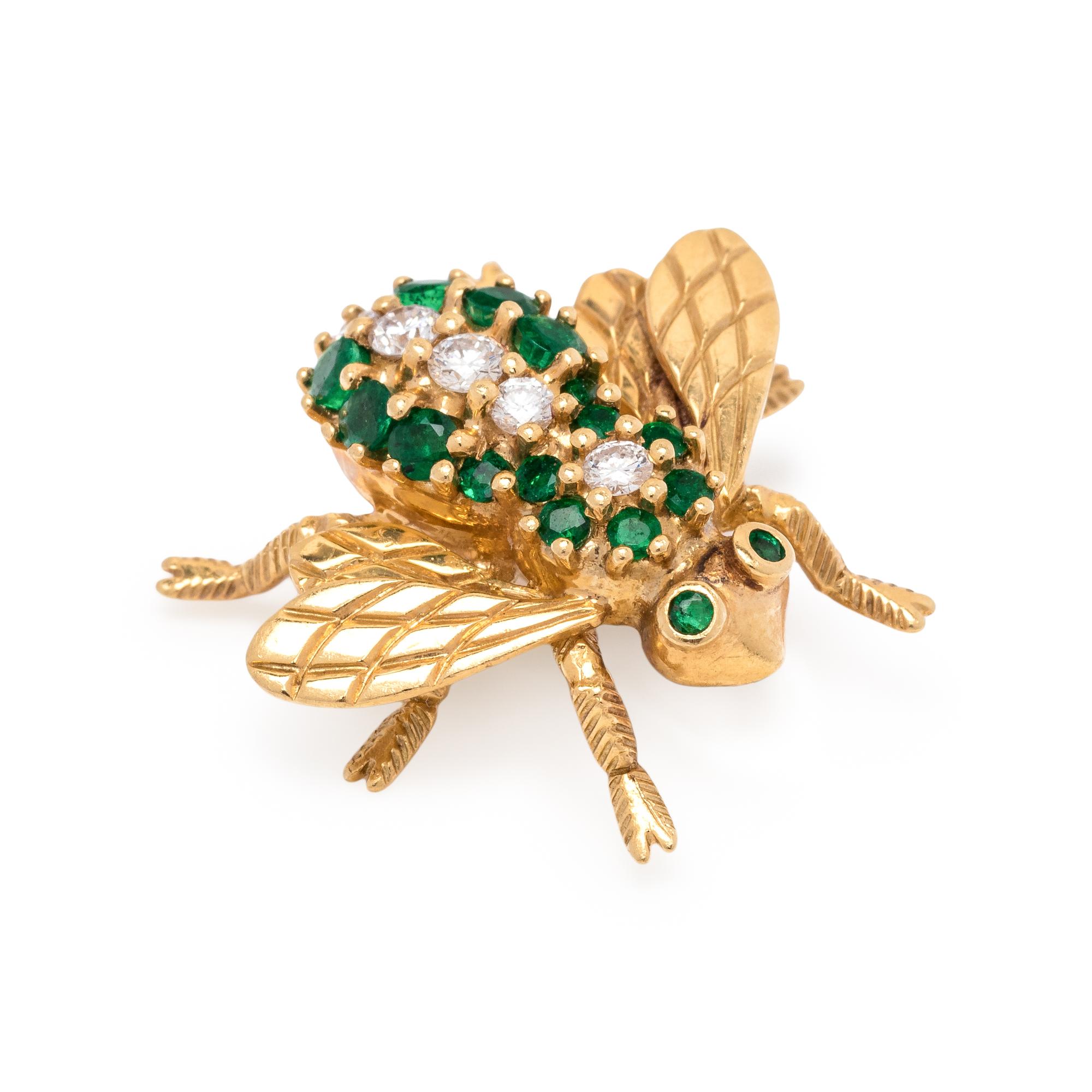 YELLOW GOLD, EMERALD AND DIAMOND BEE BROOCH