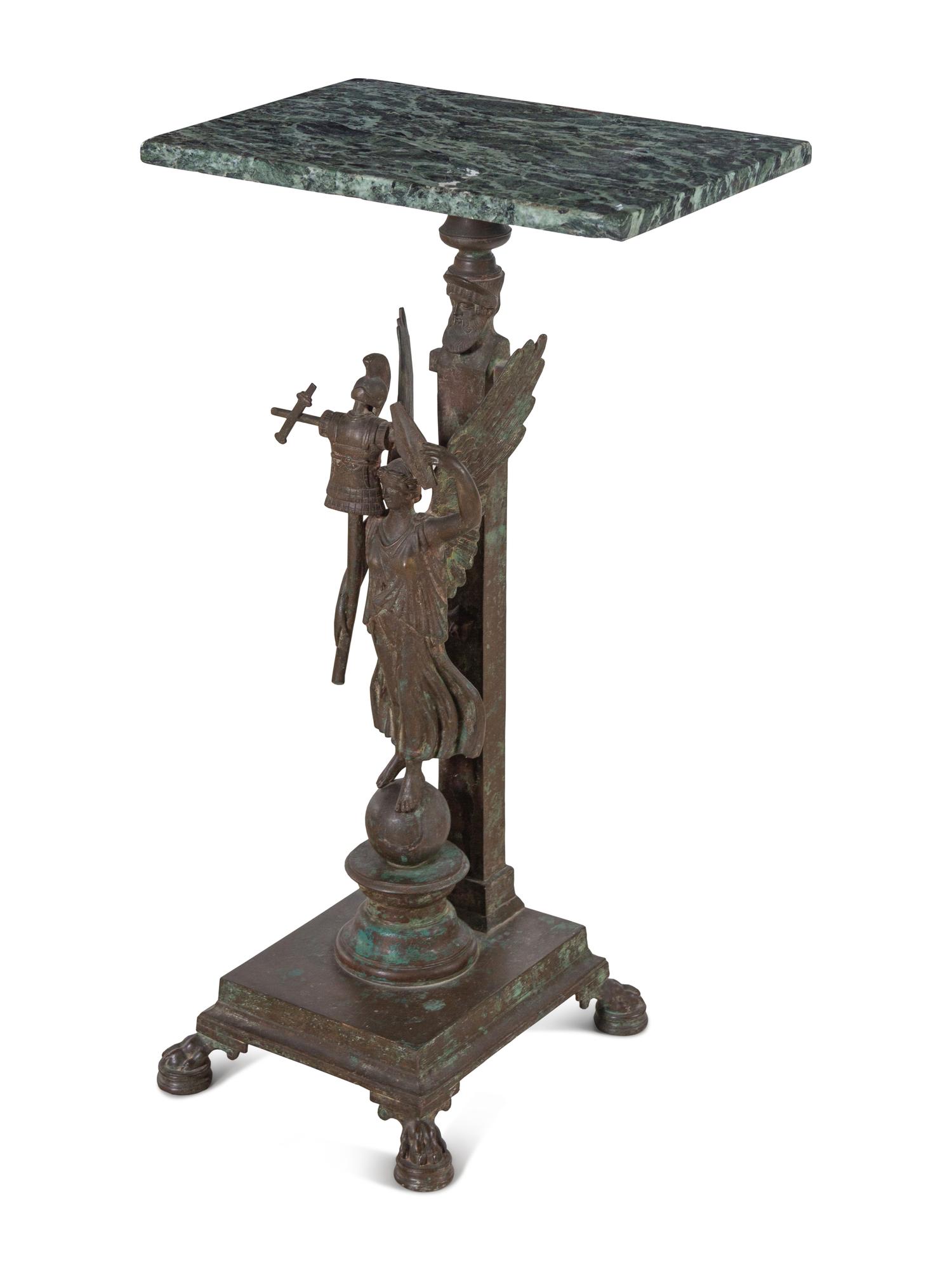 An Etruscan Style Bronze and Marble-Top Pedestal Table in the Manner of Chiurazzi