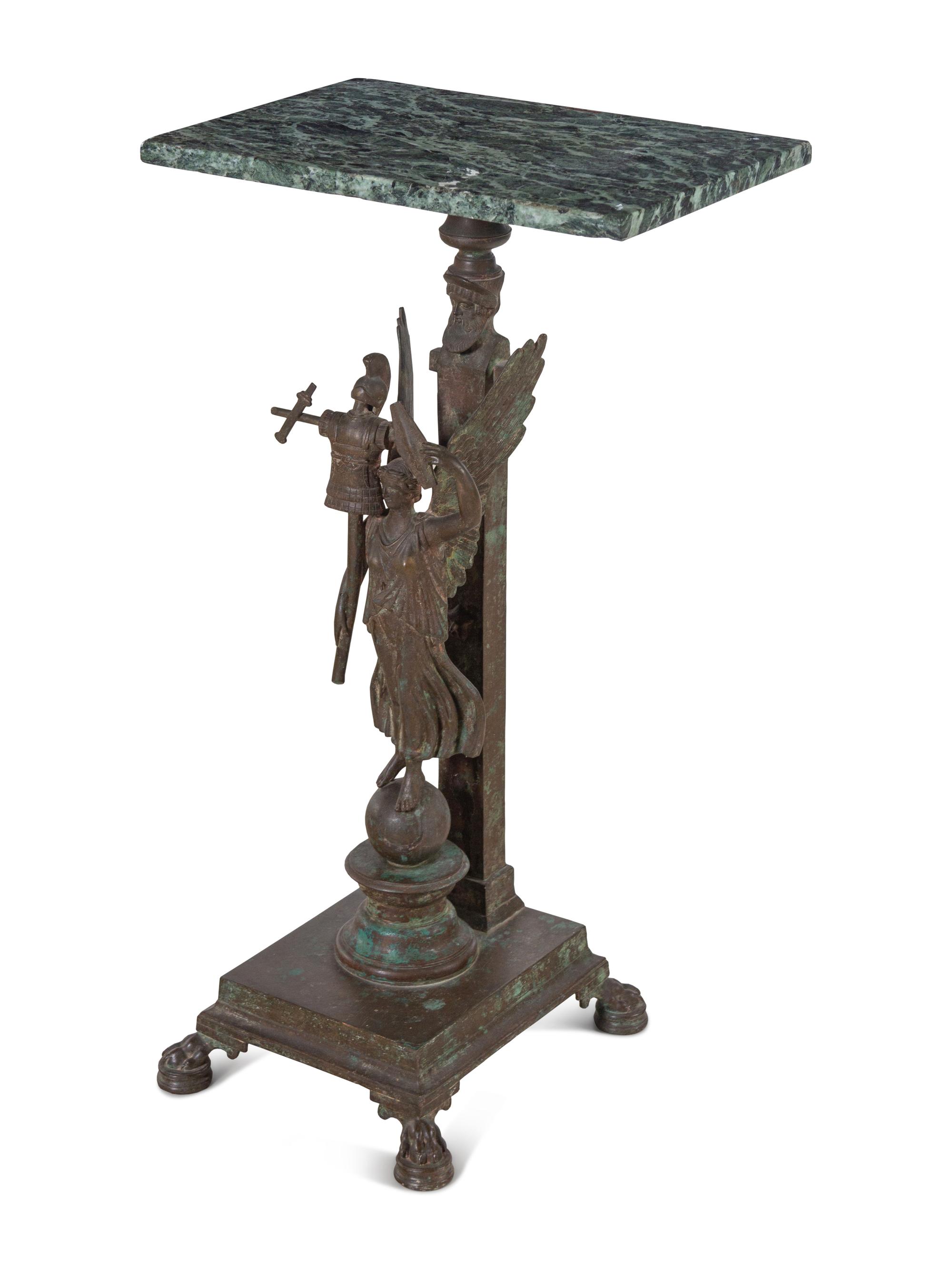 An Etruscan Style Bronze and Marble-Top Pedestal Table in the Manner of Chiurazzi