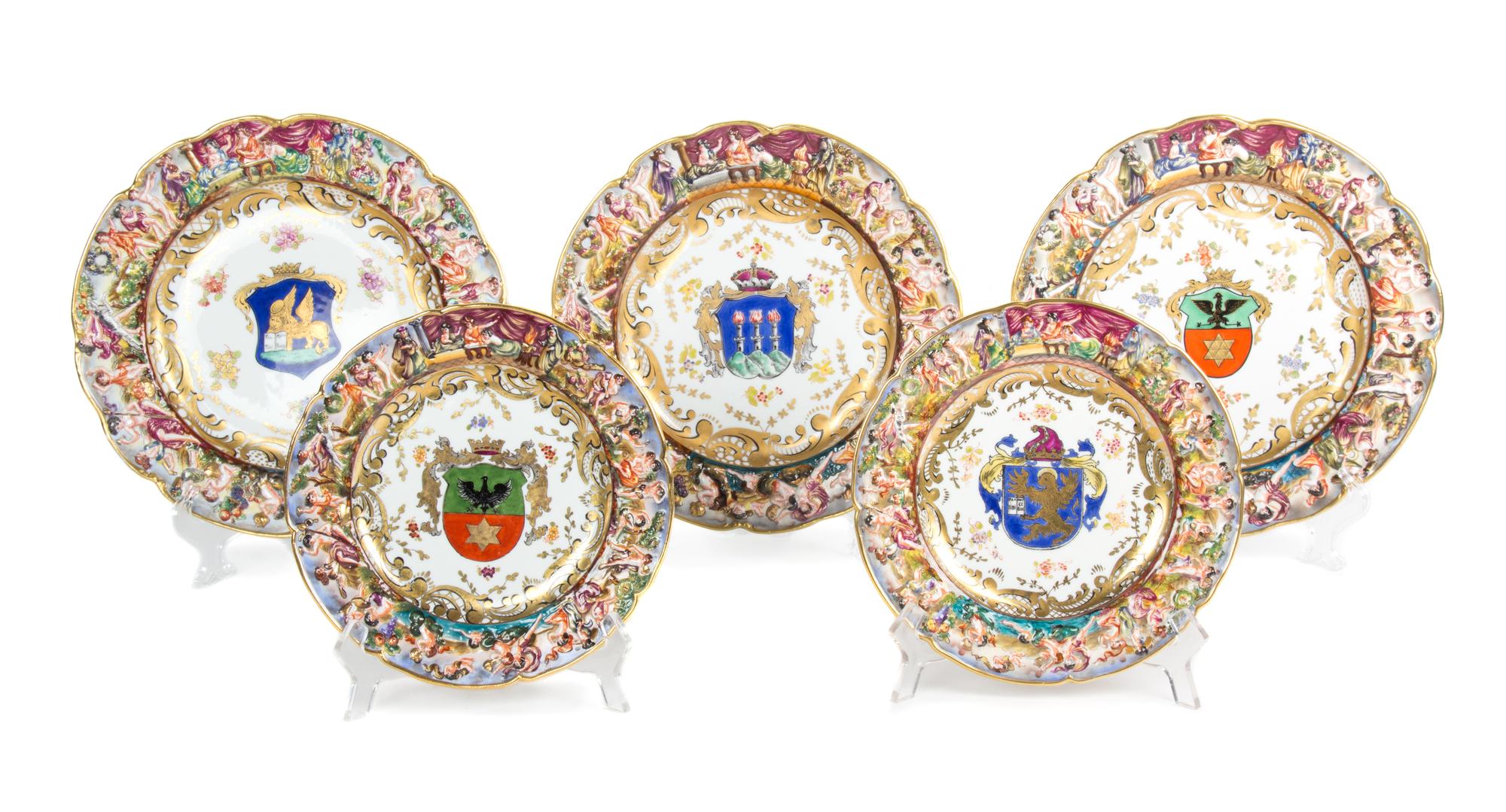 A Collection of Twenty-Seven Capo-di-Monte Porcelain Armorial Plates Diameter of first 10 1/2 inches. — 19TH CENTURY