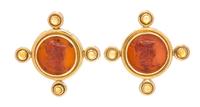A Pair of 18 Karat Yellow Gold, Glass and Citrine Earclips, 17.50 dwts.
