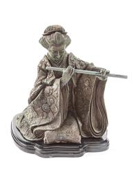 A Japanese Bronze Figure of a Woman Playing the Flute