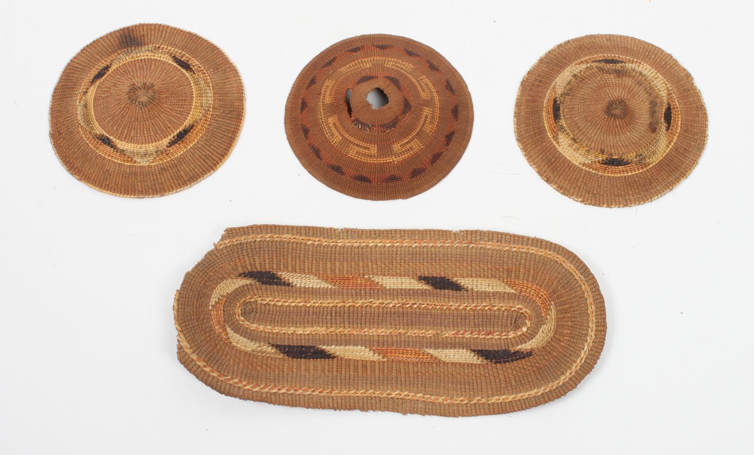 A Group of Fragmented Tlingit Baskets Height of largest 11 1/2 inches.
