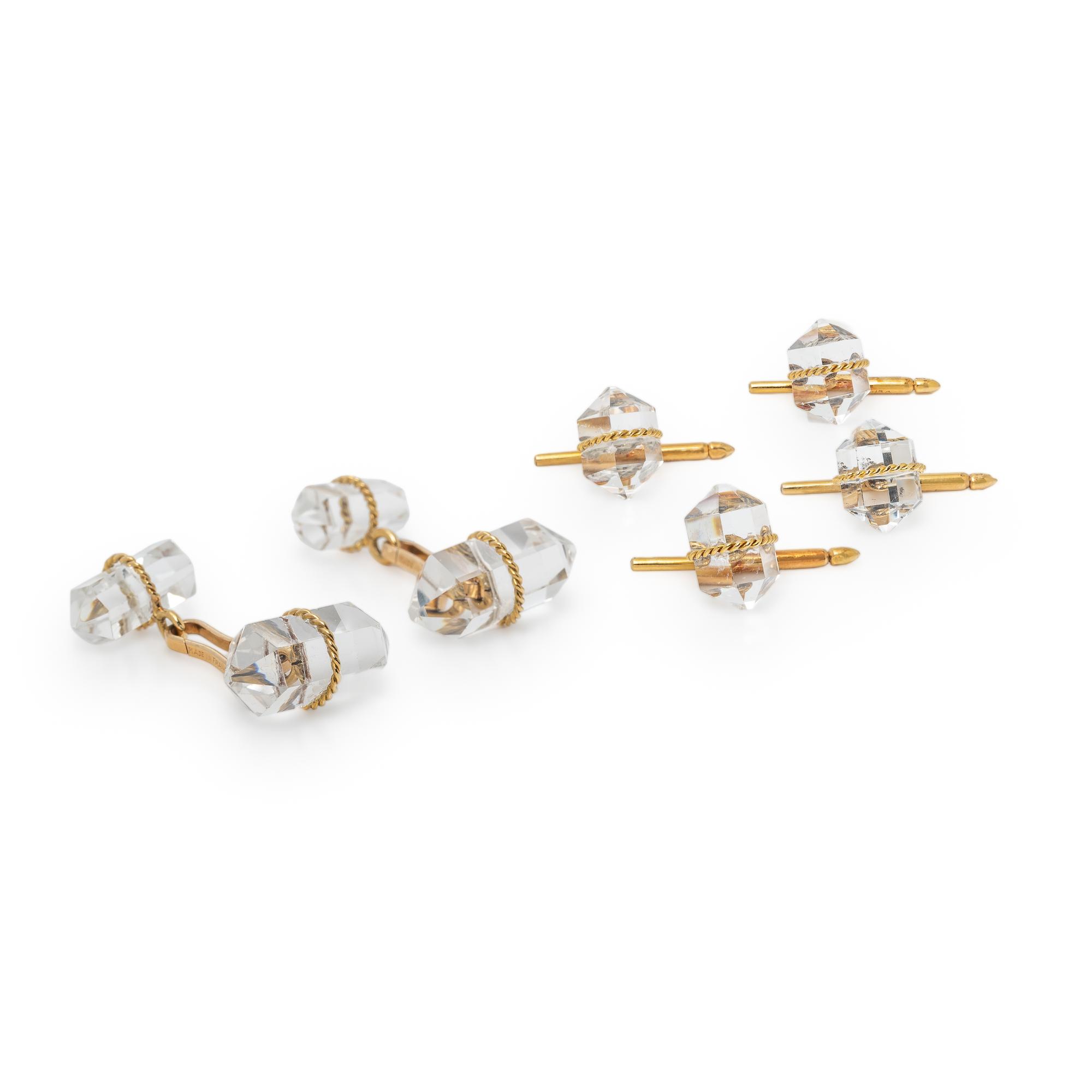 VERDURA, ROCK CRYSTAL QUARTZ AND YELLOW GOLD DRESS SET
