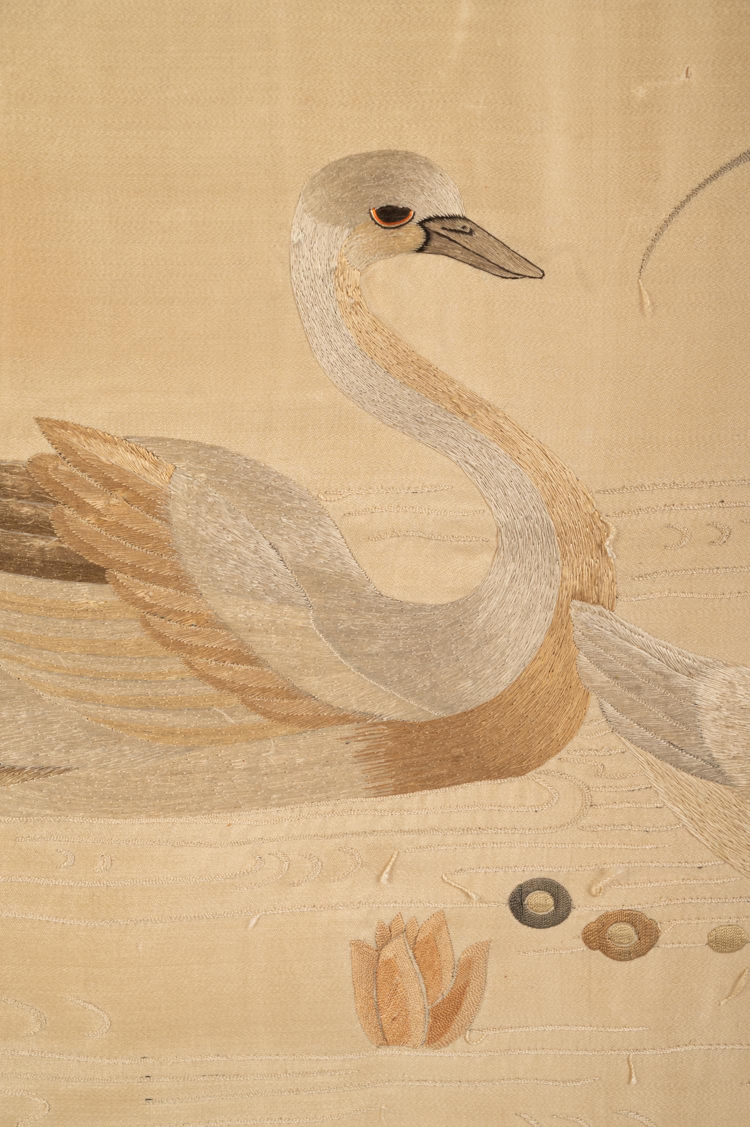 A Japanese Silk Embroidery of a Swan