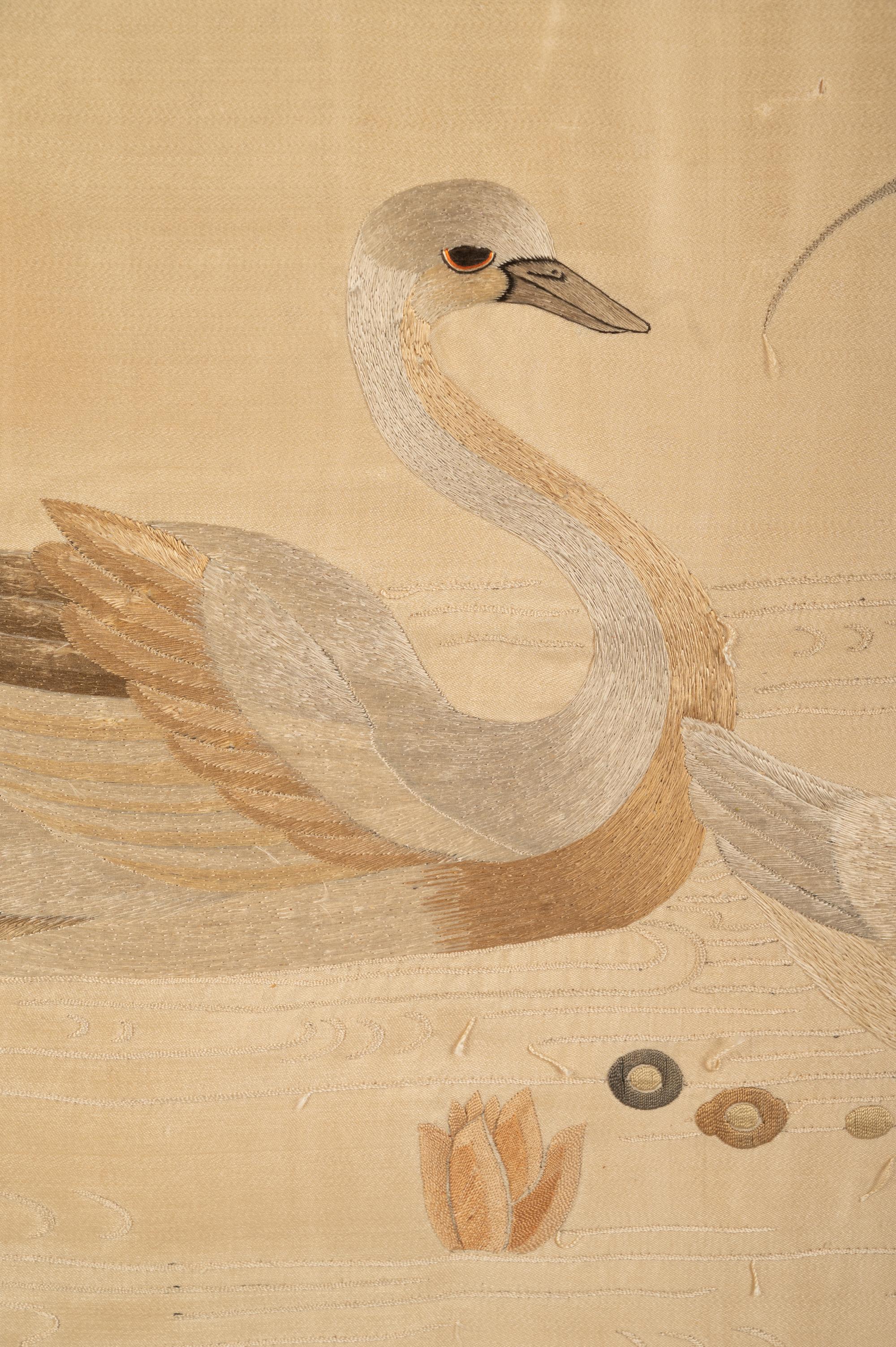 A Japanese Silk Embroidery of a Swan