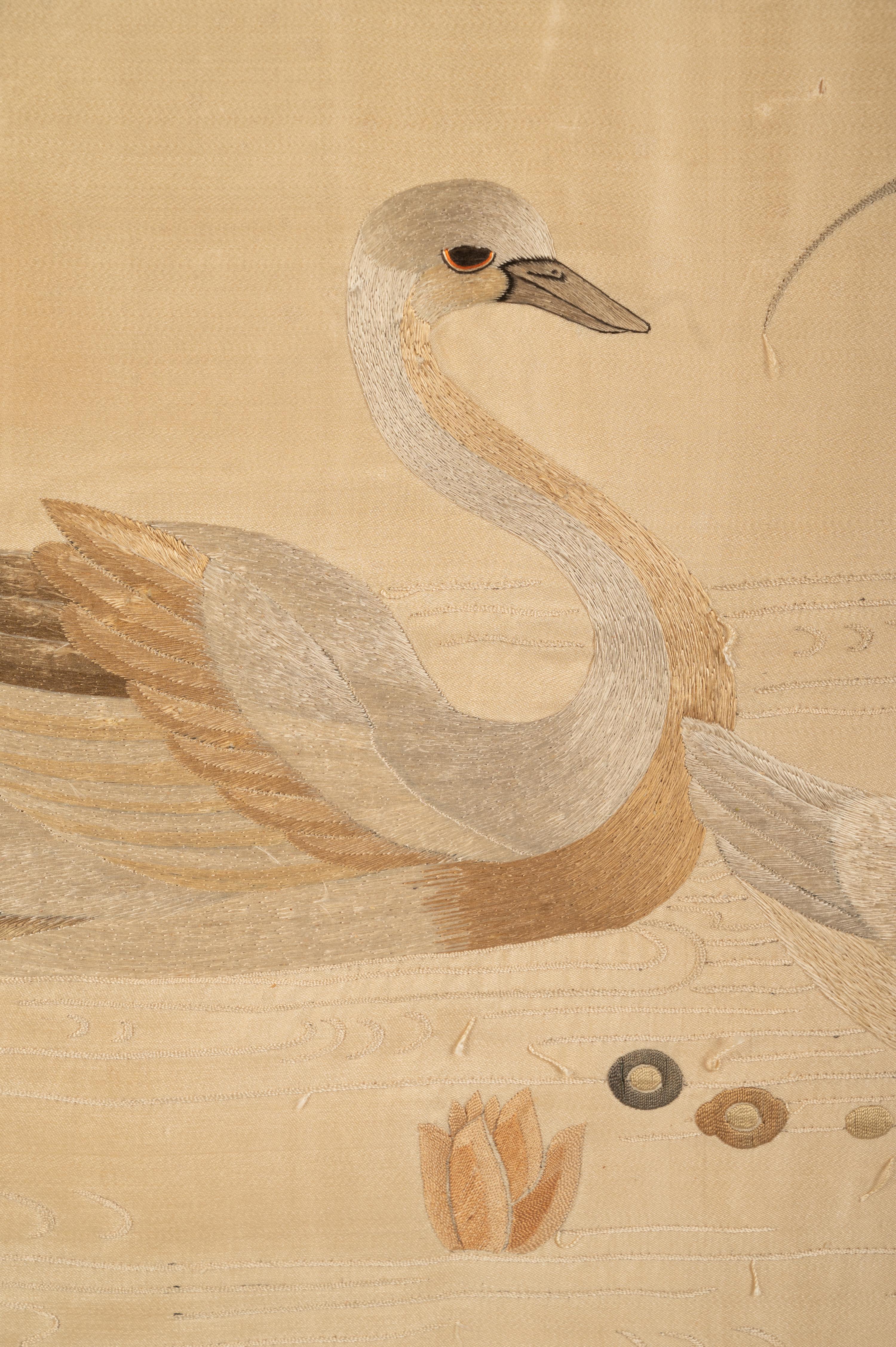 A Japanese Silk Embroidery of a Swan