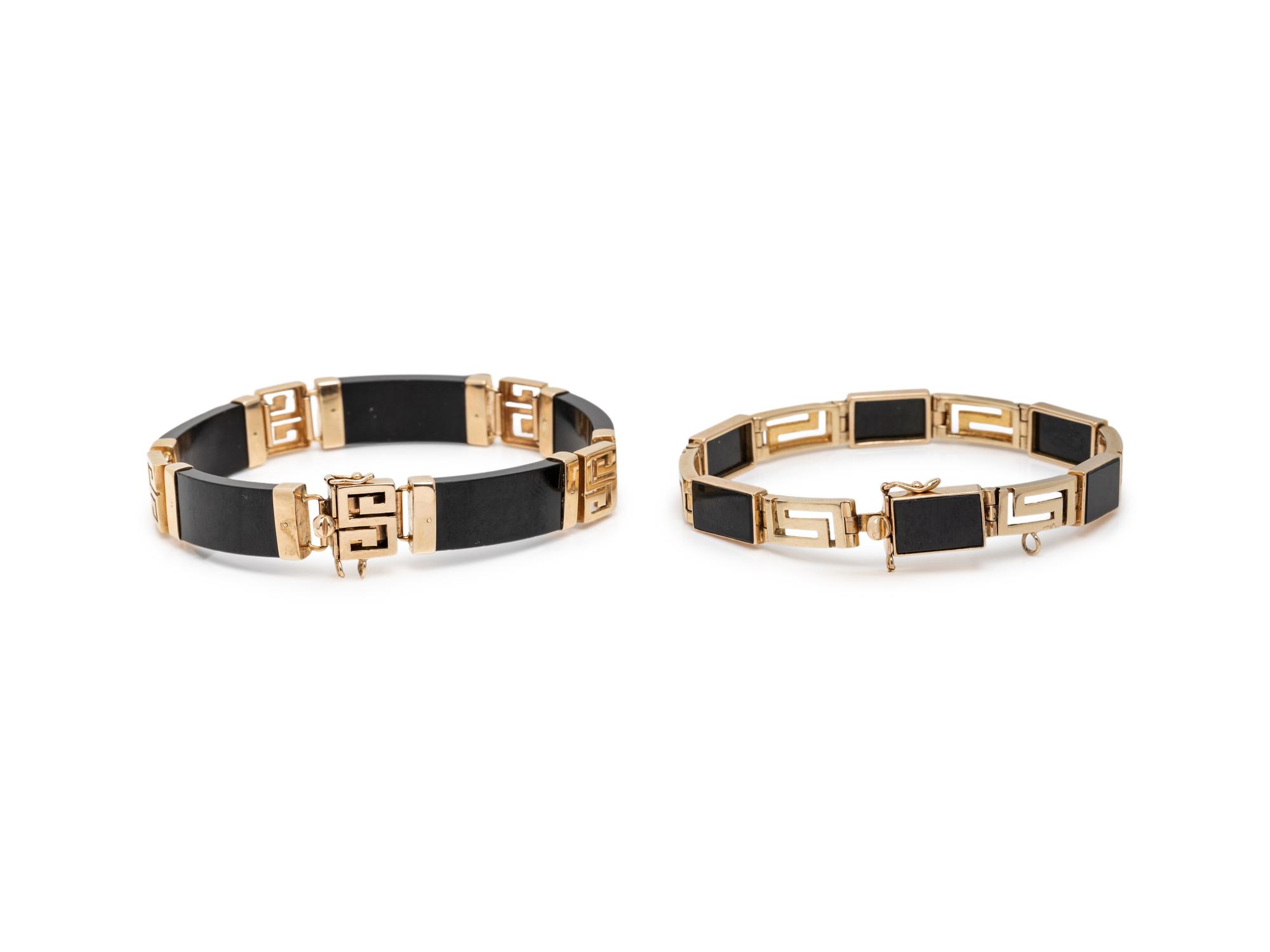 COLLECTION OF YELLOW GOLD AND BLACK JADE JEWELRY