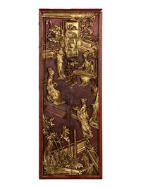 Two Pairs of Chinese Gilt and Red Lacquered Wood Panels
