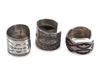 Navajo and Apache Heavily Stamped Sterling Silver and Ingot Cuff Bracelets