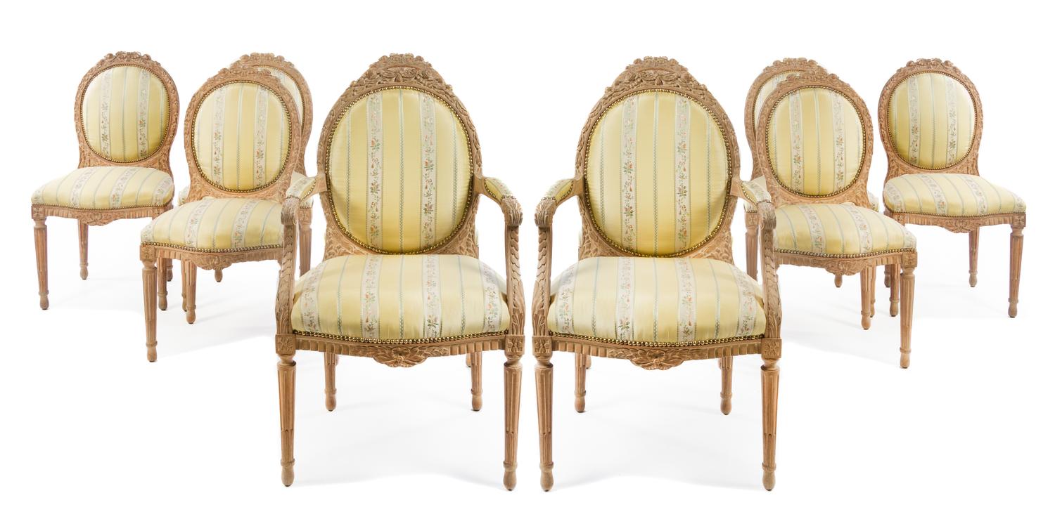 A Set of Twelve Louis XVI Style Dining Chairs Height 42 1/4 inches. — FIRST HALF 20TH CENTURY