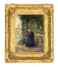 Vincent Jean Baptiste Chevilliard, (French, 1841-1904), Monk Reading in a Garden