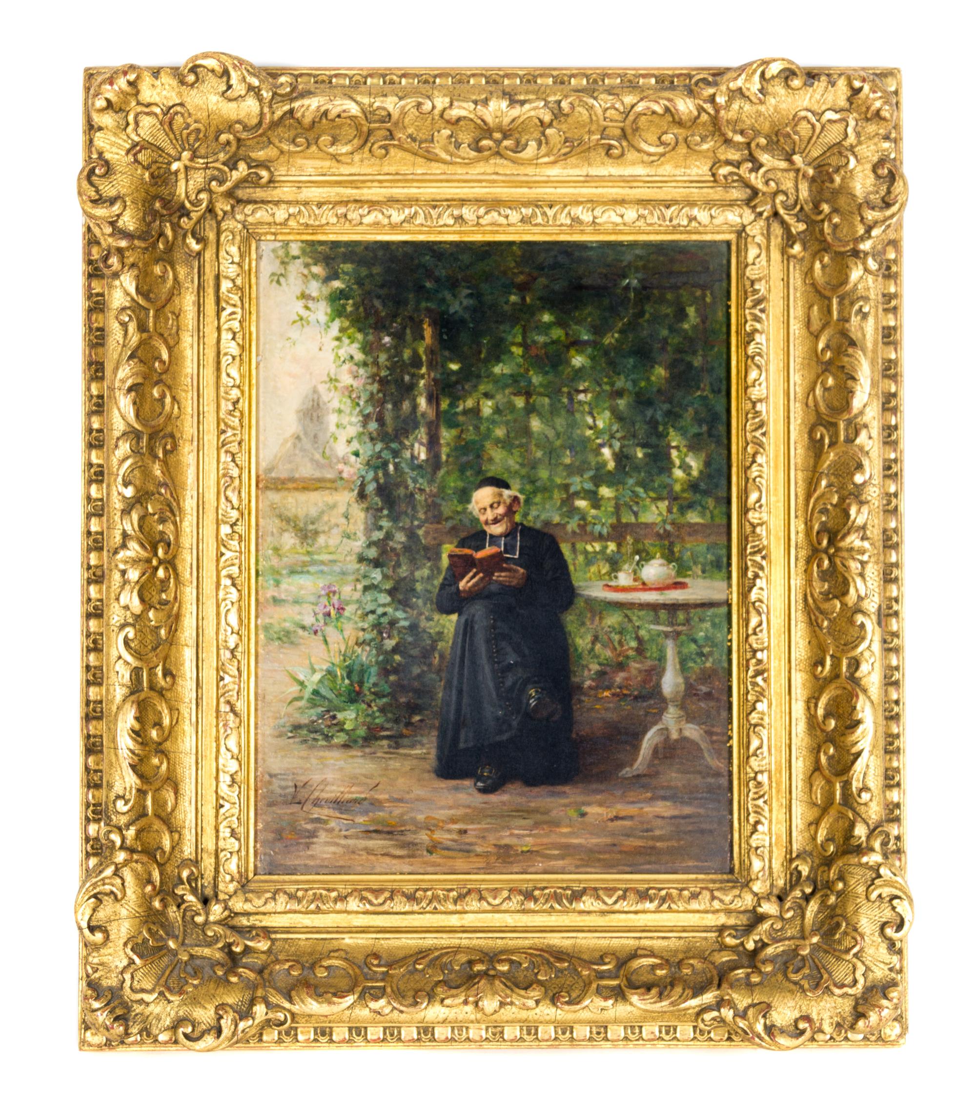 Vincent Jean Baptiste Chevilliard, (French, 1841-1904), Monk Reading in a Garden