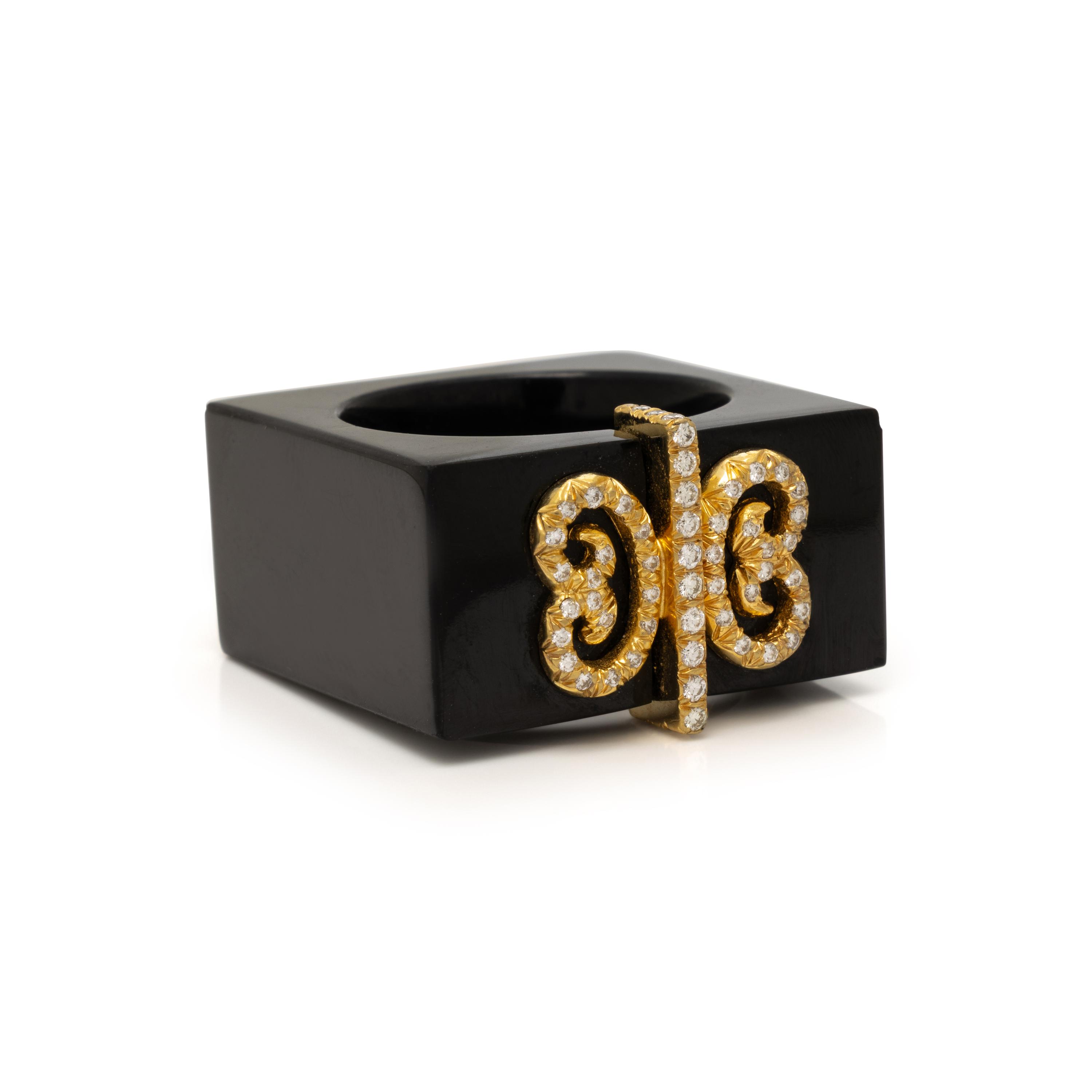Henry Dunay, Black Jade, Diamond, and Yellow Gold Ring