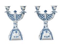 A Pair of Royal Copenhagen Full Lace Porcelain Candelabra