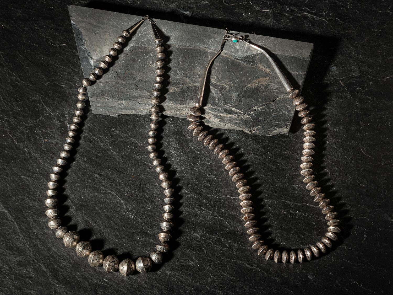 Navajo Stamped Silver Pearl Necklaces