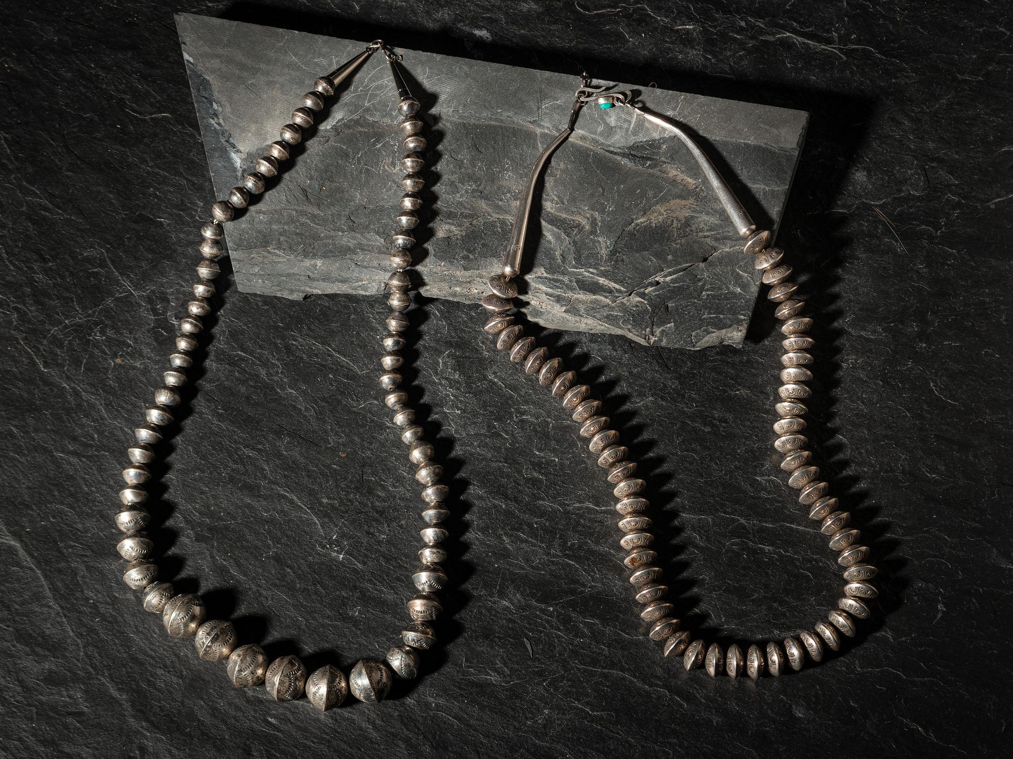 Navajo Stamped Silver Pearl Necklaces