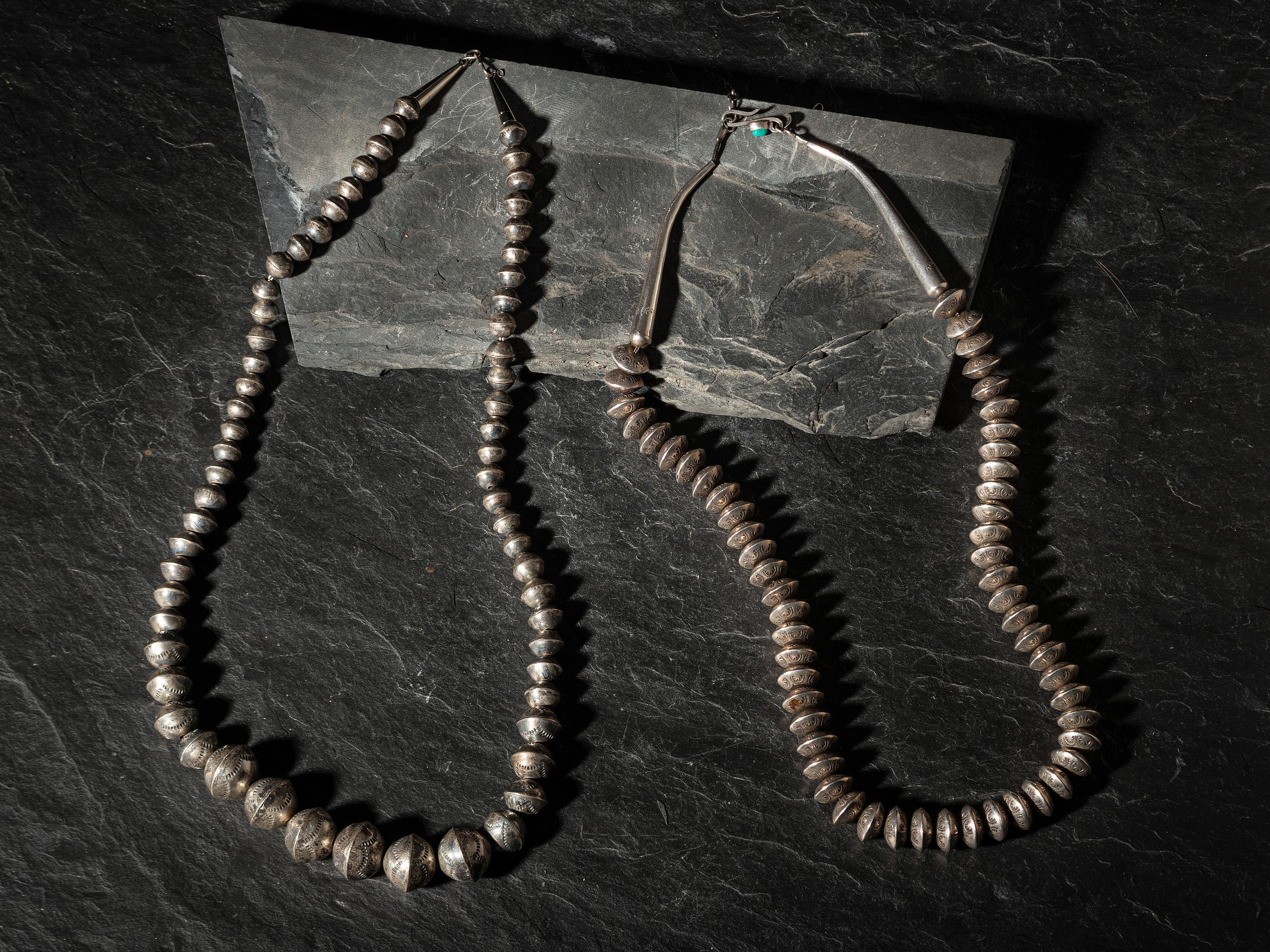 Navajo Stamped Silver Pearl Necklaces