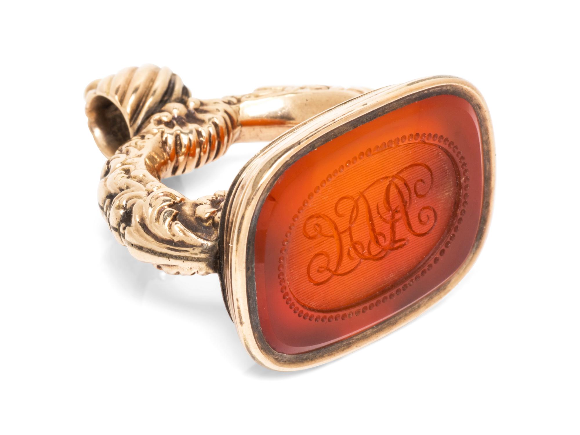 A Yellow Gold and Carnelian Fob,