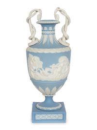 A Pale Blue Wedgwood Jasperware Two-Handled Serpent Vase