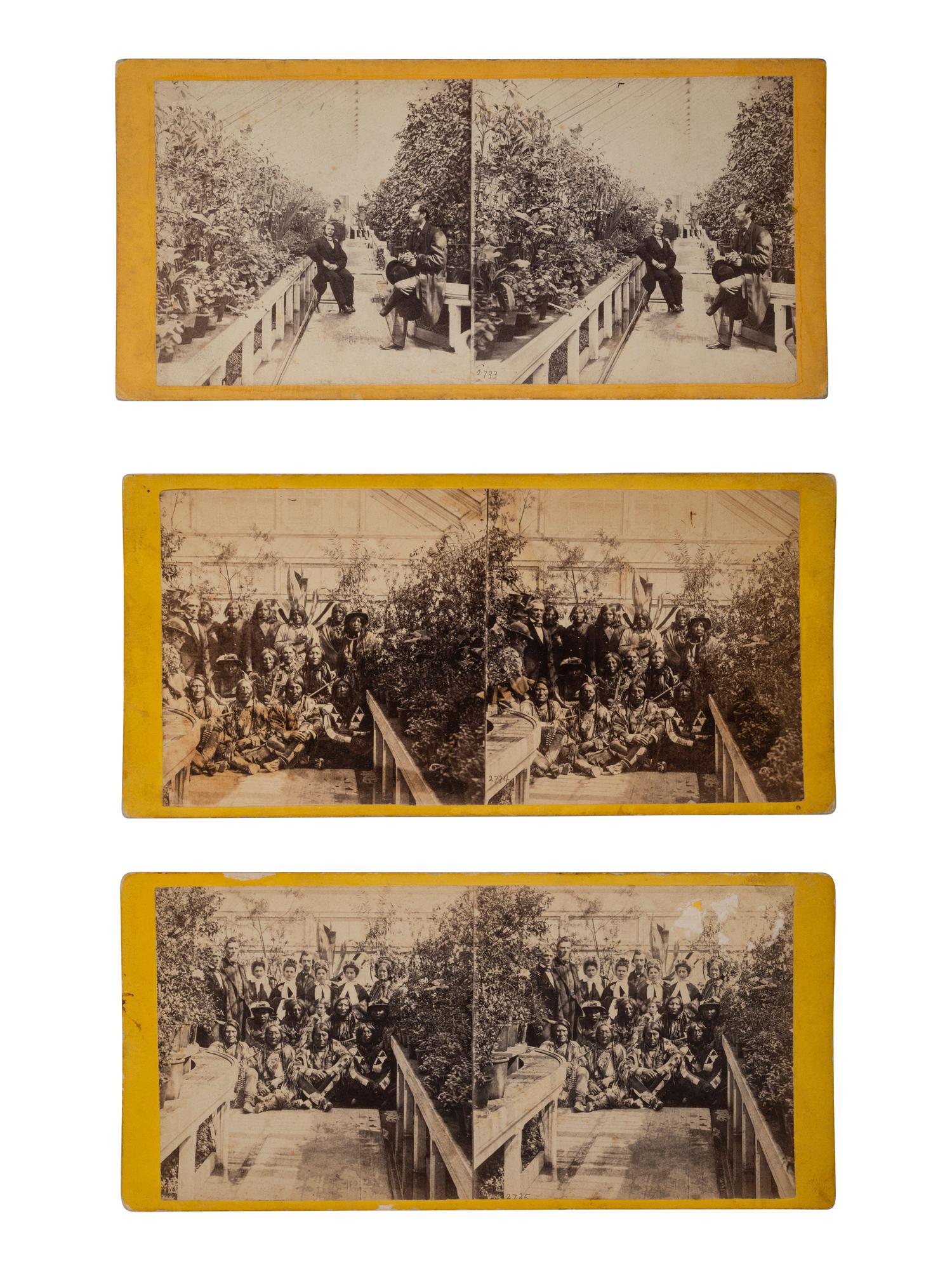 [NATIVE AMERICANS]. A series of 3 stereoviews from the 1863 visit of an Indian Delegation to the President's Summer House, Washington . New York: E. & H. T. Anthony & Co., n.d.