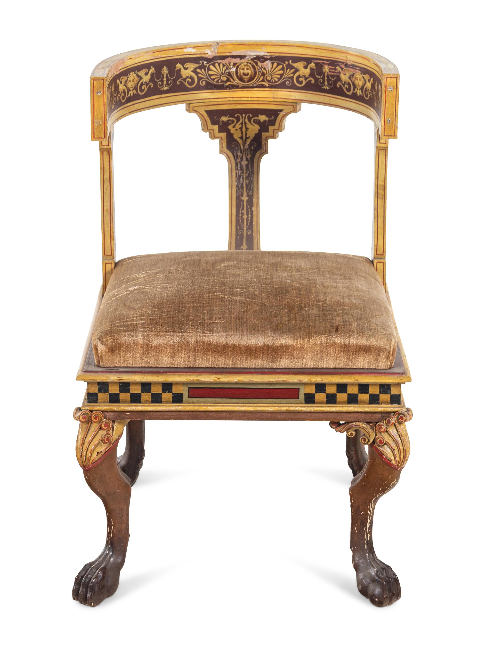 A Pair of Italian Neoclassical Painted Klismos Style Chairs