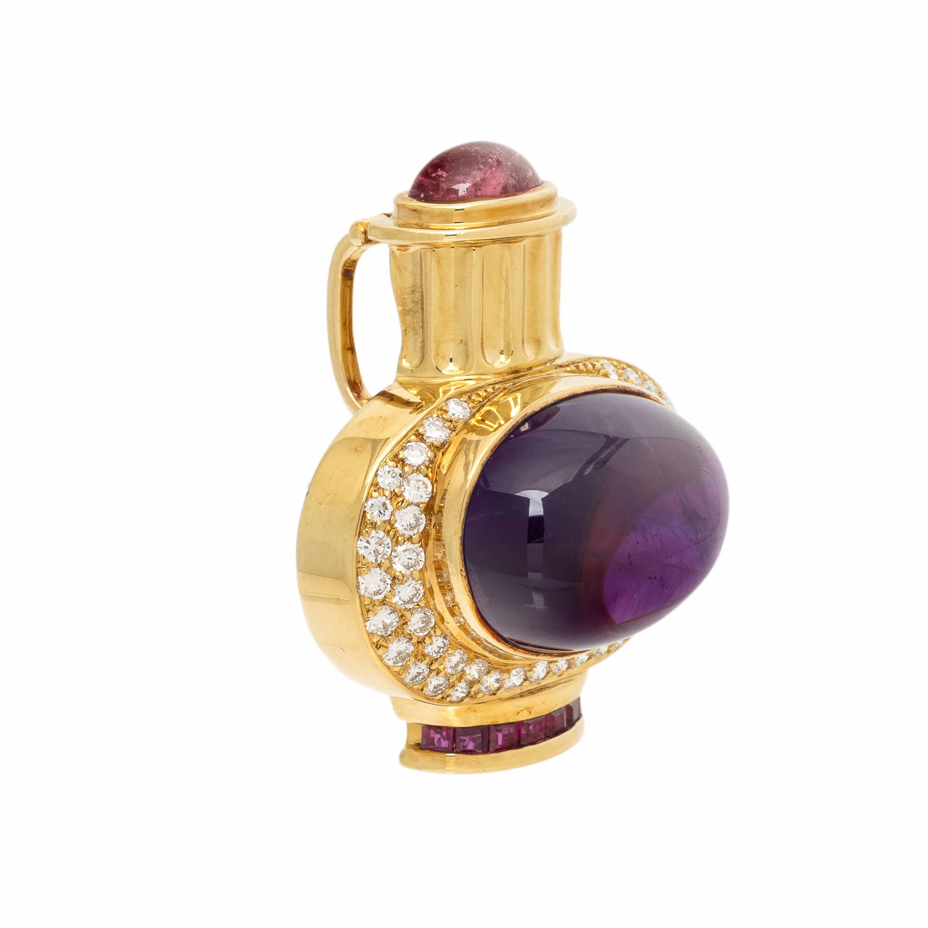 Lagos, Multigem, Diamond, and Yellow Gold Pendant Brooch with Unsigned Omega Necklace
