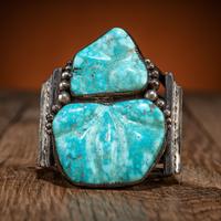Navajo Sterling Silver Wire and Carved Turquoise Cuff Bracelet