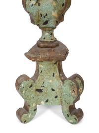 A Pair of Italian Painted and Parcel Gilt Pricket Candlesticks