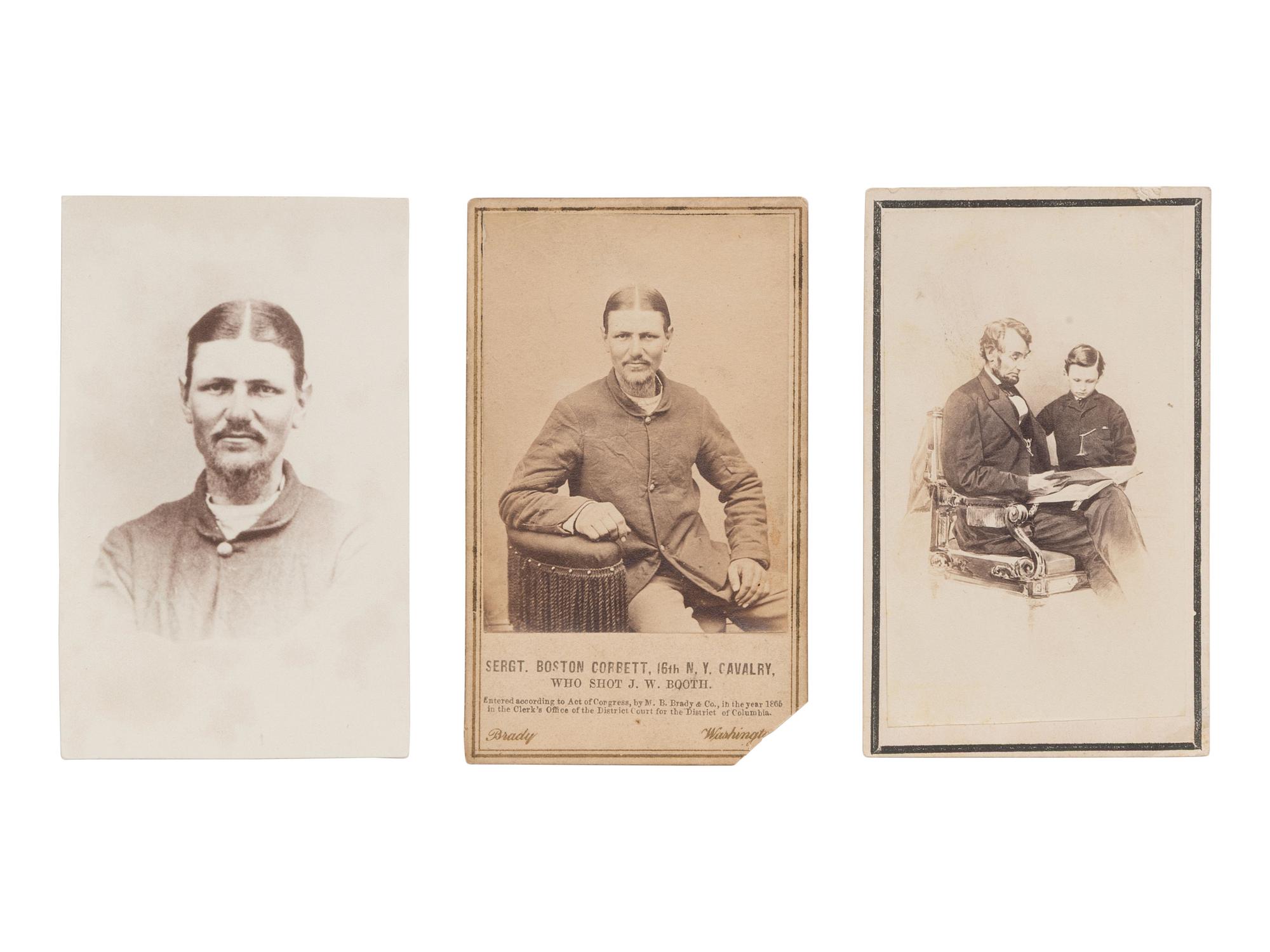 [LINCOLNIANA]. 3 CDVs related to Boston Corbett, killer of John Wilkes Booth.