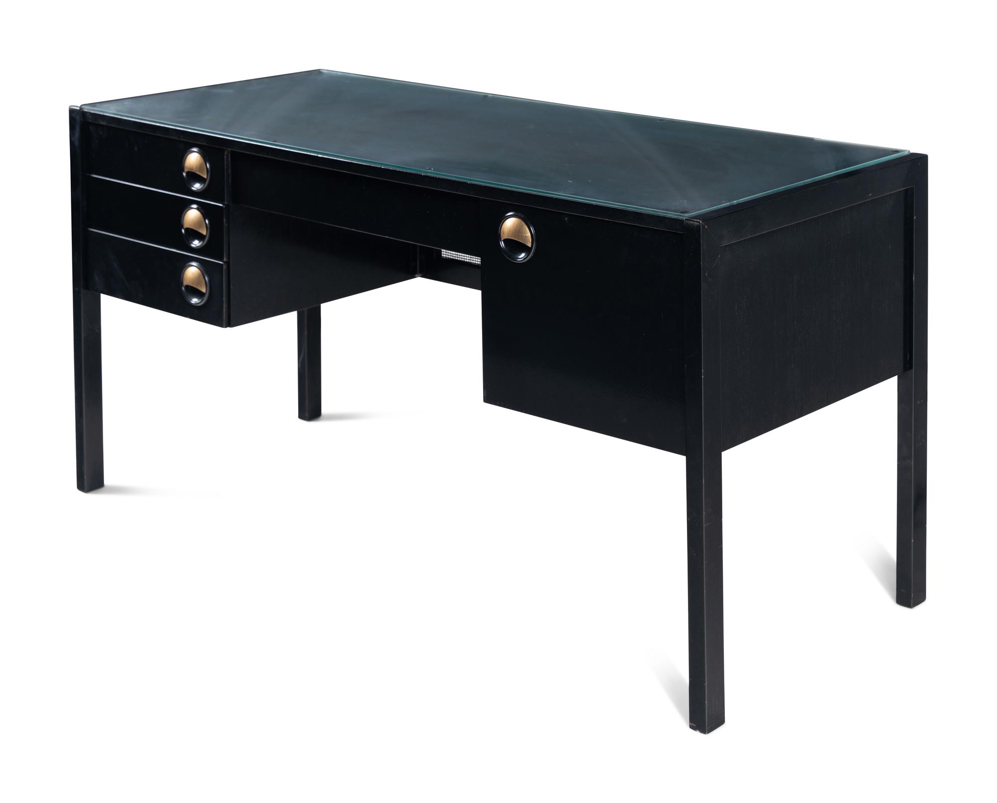 A Contemporary Black Lacquer Finish Desk