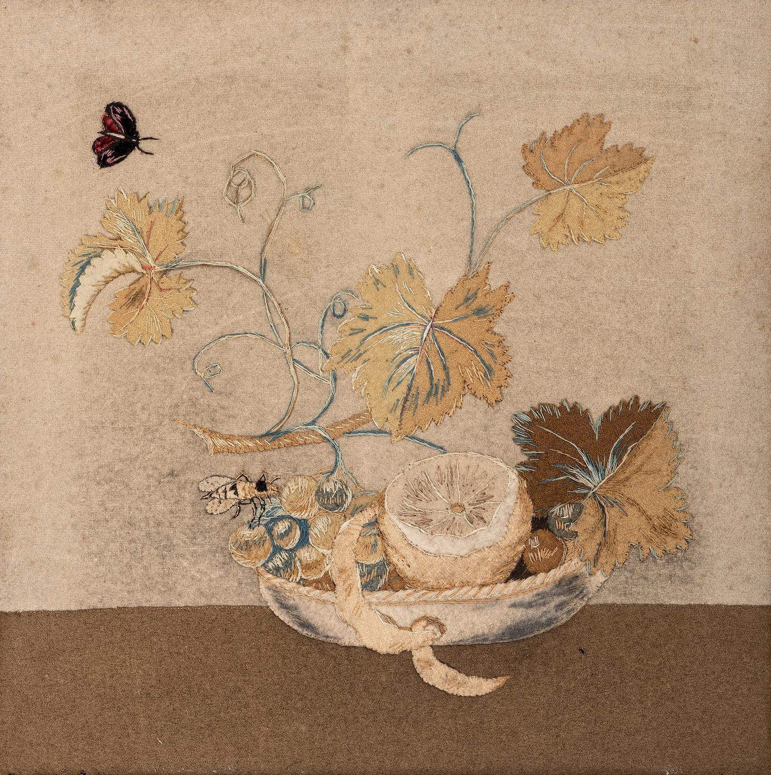 Two Embroidered Feltwork Pictures of Fruit