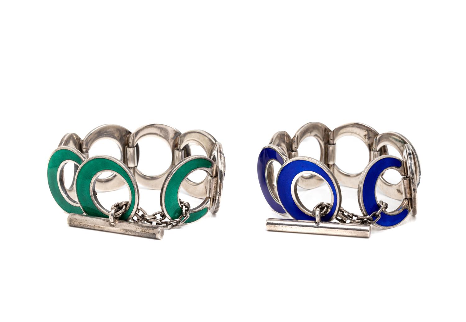 FRANZI, PAIR OF ENAMEL AND STERLING SILVER BRACELETS