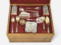 An extensive sterling silver flatware service for twelve in the "Indian Chrysanthemum" pattern, designed by Charles T. Grosjean, Tiffany & Co., New York, NY, circa 1880-1891