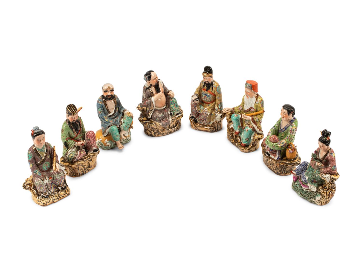 A Set of Eight Chinese Enameled Porcelain Figures of Immortals