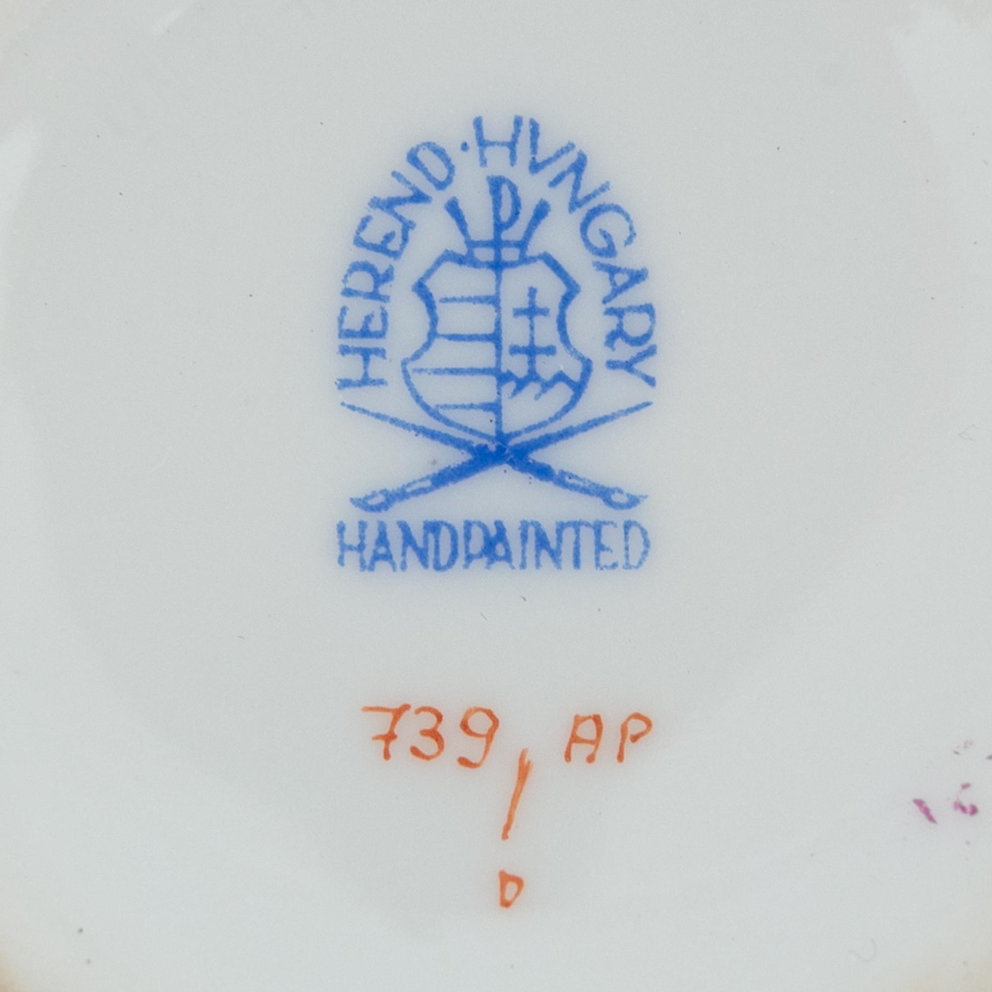 A Set of Twelve Herend Chinese Bouquet Porcelain Pots-de-Crèmes and Saucers
