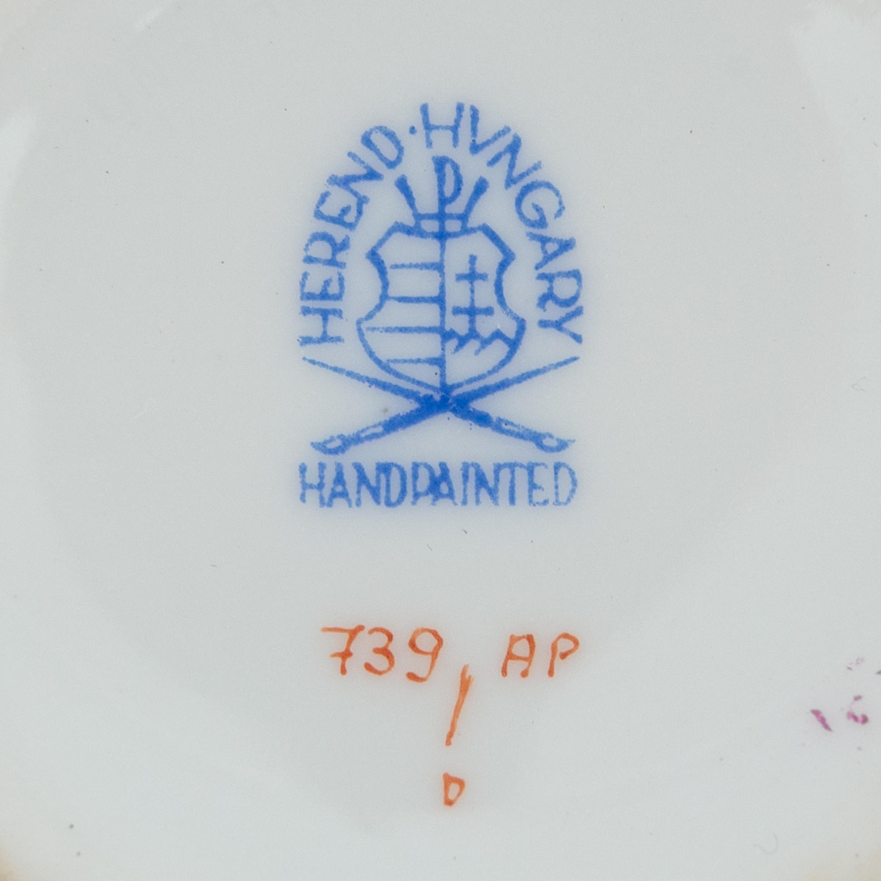 A Set of Twelve Herend Chinese Bouquet Porcelain Pots-de-Crèmes and Saucers