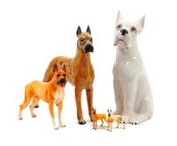 A Group of Five Porcelain Great Dane Figures Height of tallest 14 inches.