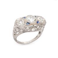 ART DECO, DIAMOND AND SYNTHETIC SAPPHIRE RING