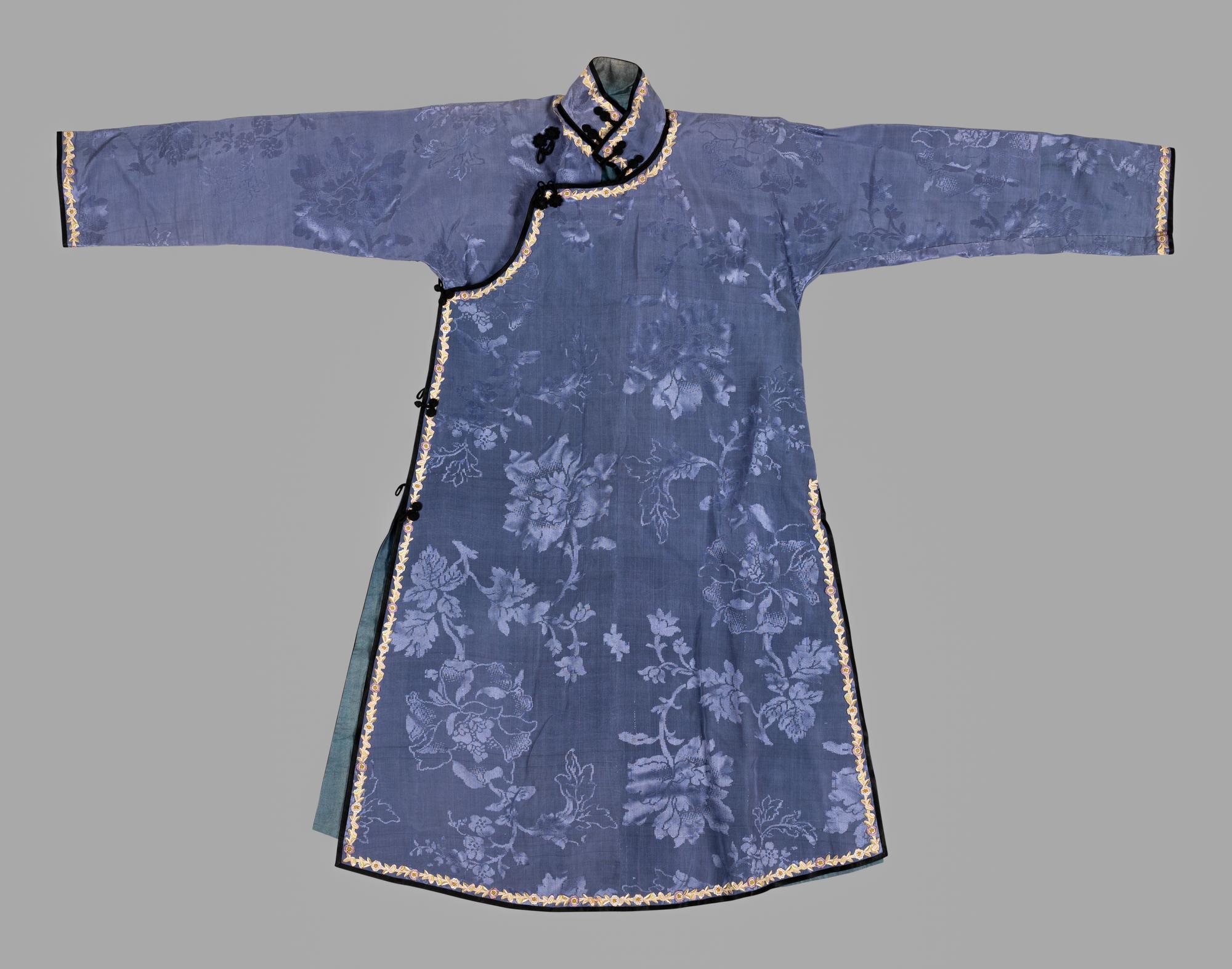 A Chinese Blue Ground Woven Silk Lady's Robe
