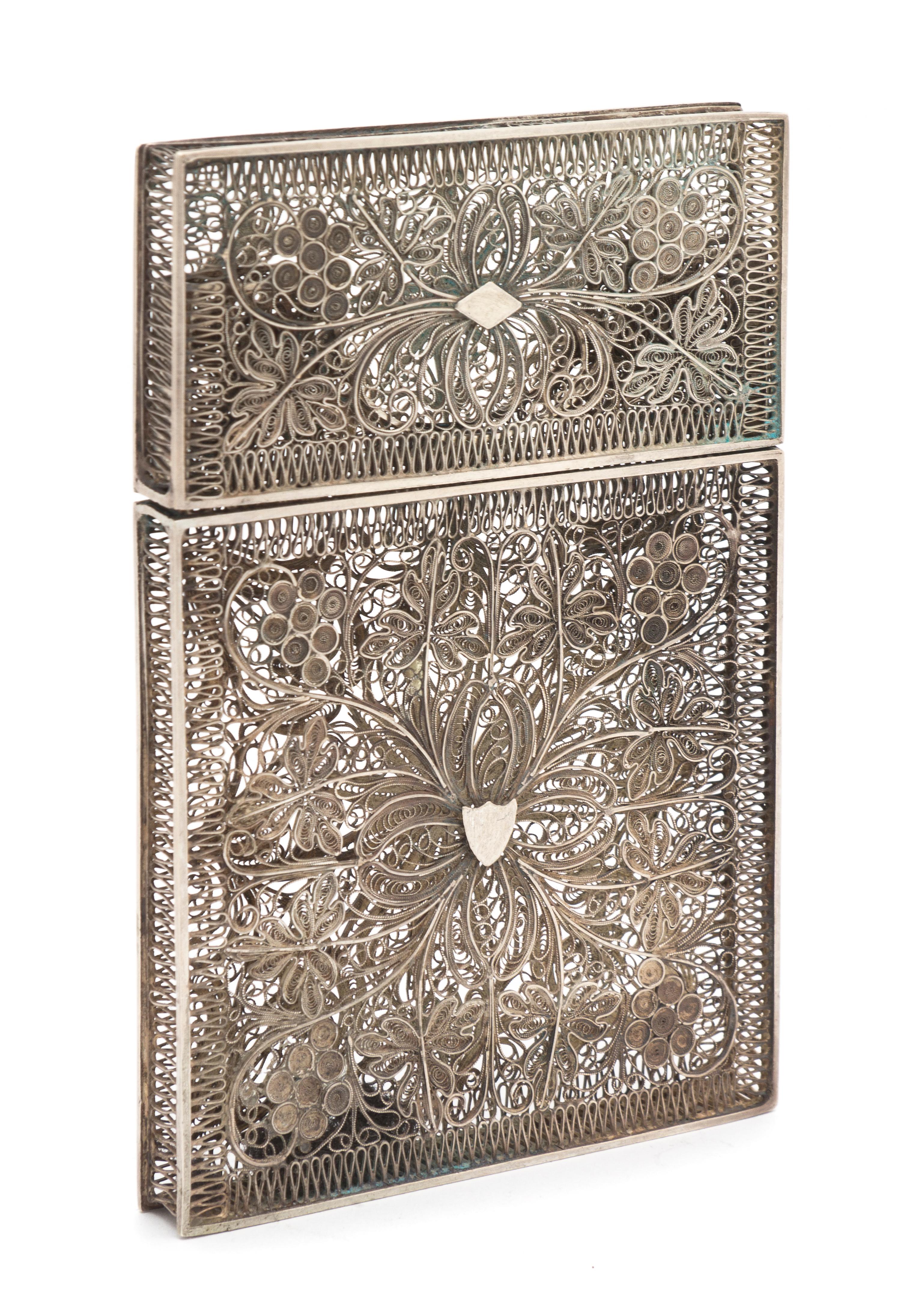 A Silver Filigree Card Case, Height 4 3/4 inches.