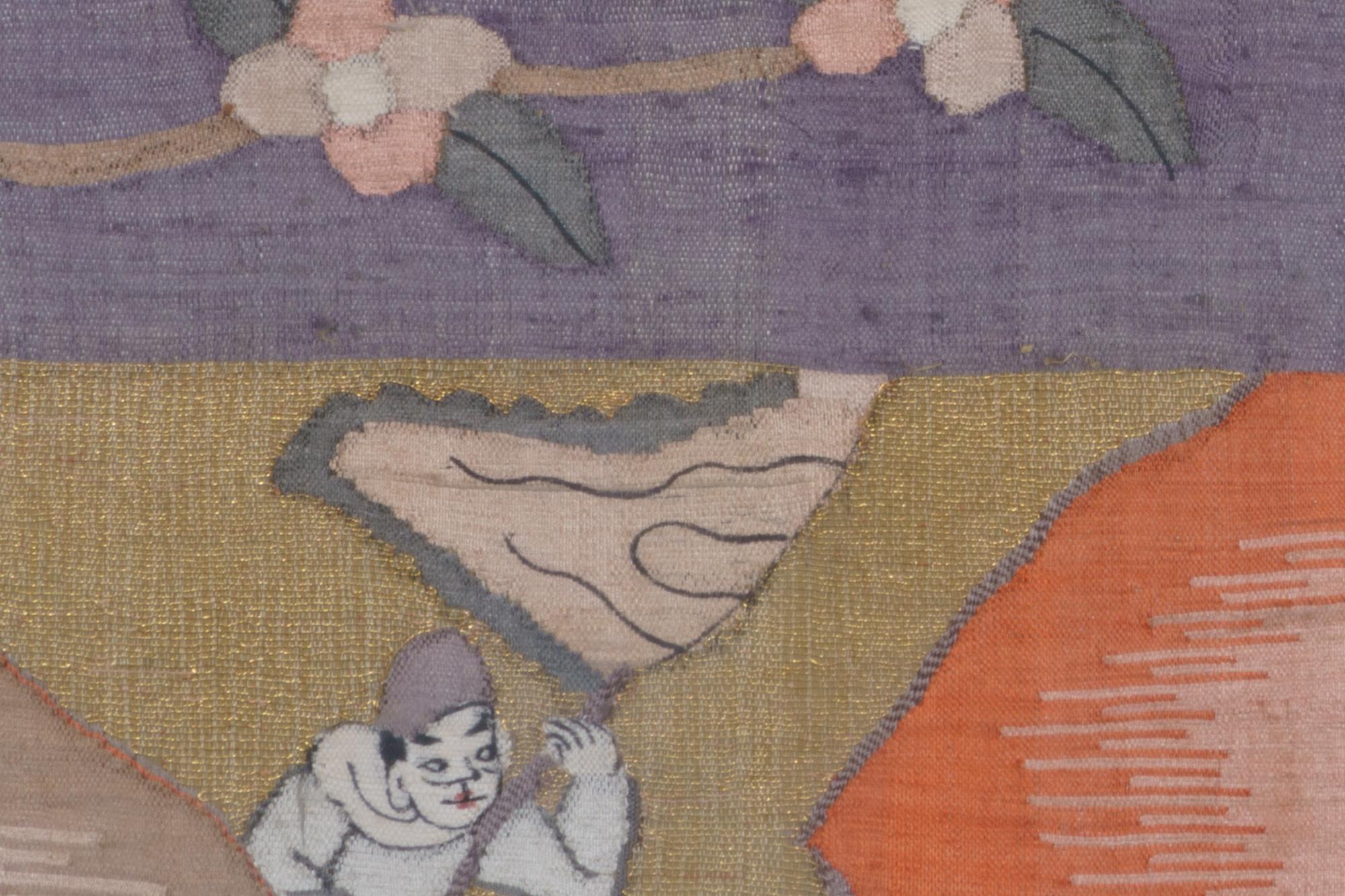 Four Cream Ground Kesi Woven and Painted Silk Panels