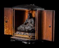 A Japanese Gilt Wood Traveling Shrine with Buddha