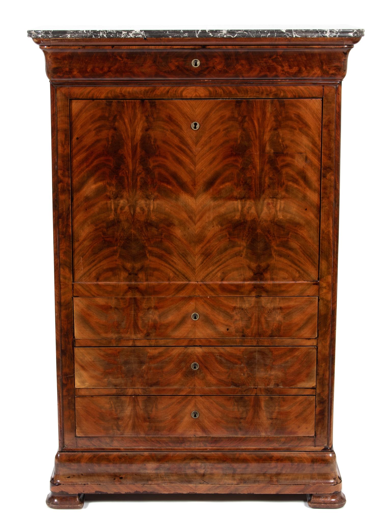 A German Biedermeier Style Walnut Secretaire a Abattant Height 57 1/4 x width 37 x depth 17 inches. — 19TH CENTURY