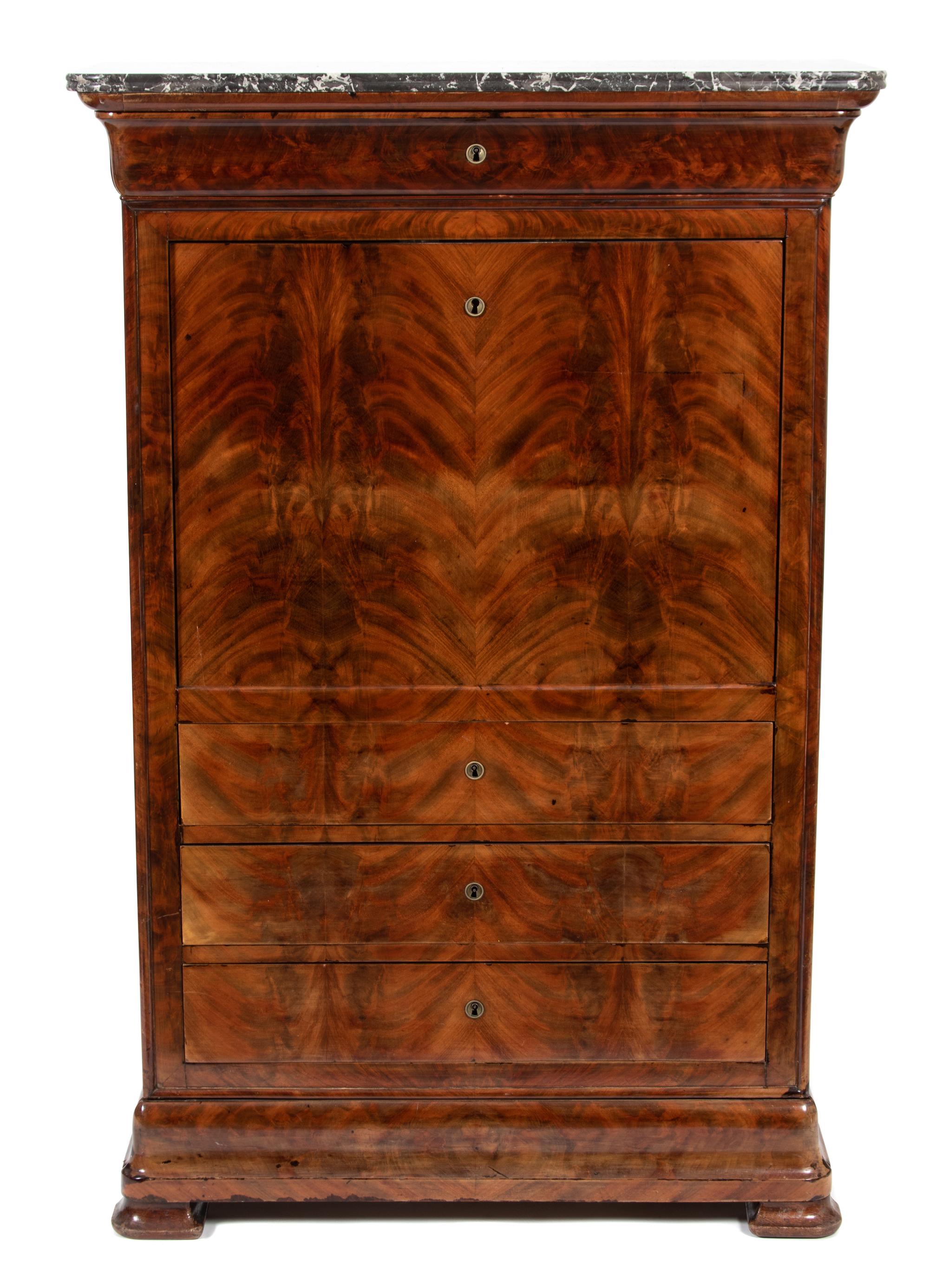 A German Biedermeier Style Walnut Secretaire a Abattant Height 57 1/4 x width 37 x depth 17 inches. — 19TH CENTURY